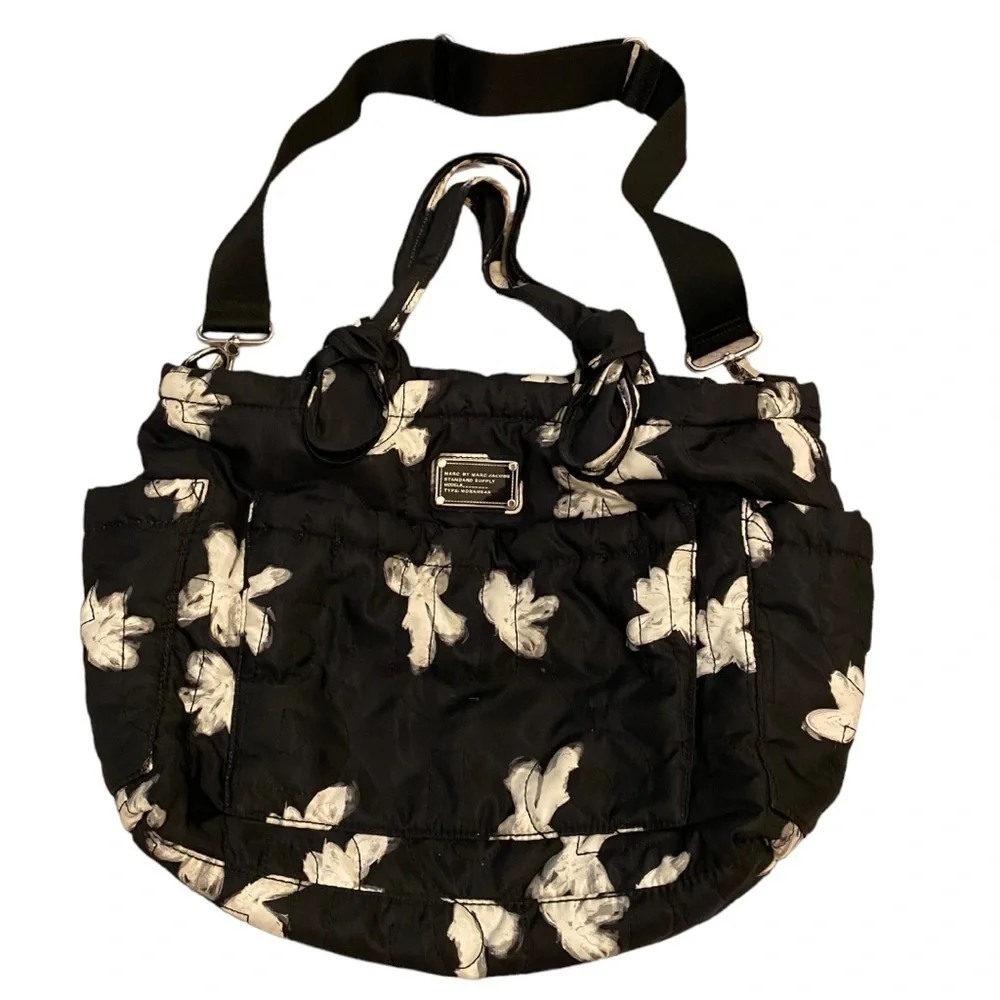 Marc by Marc Jacobs Pretty Nylon Painted Flower Diaper Bag Black - White…